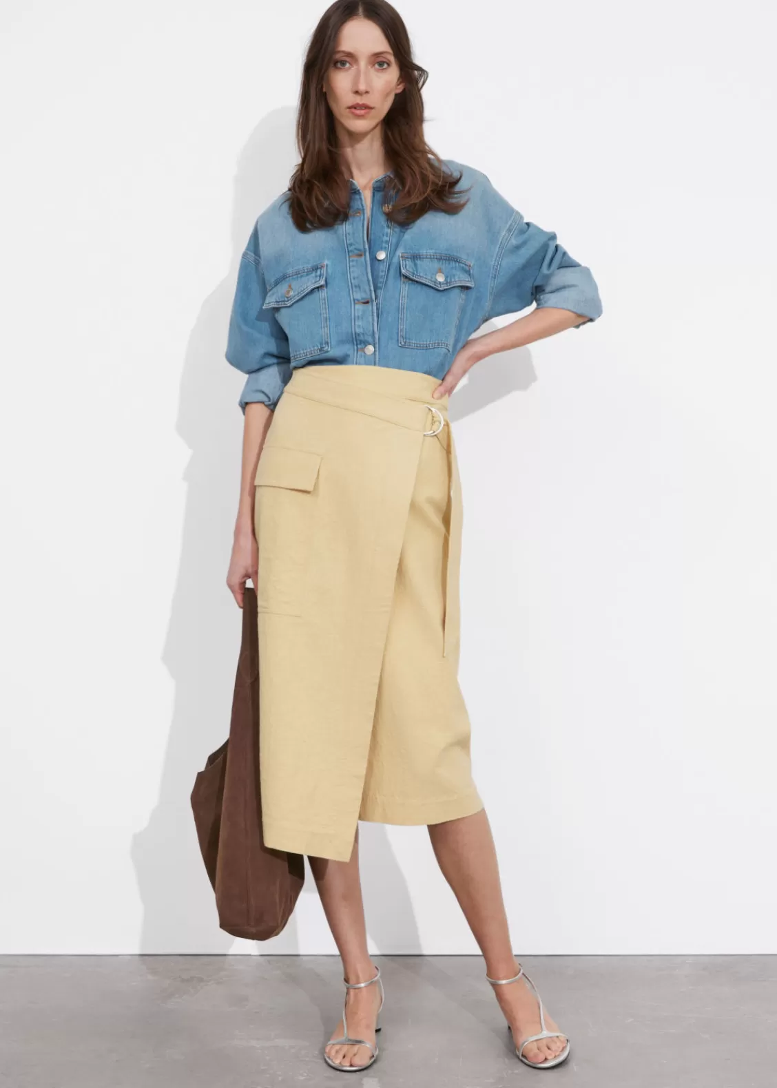 & Other Stories Skirts | Asymmetric Wrap Midi Skirt Beige