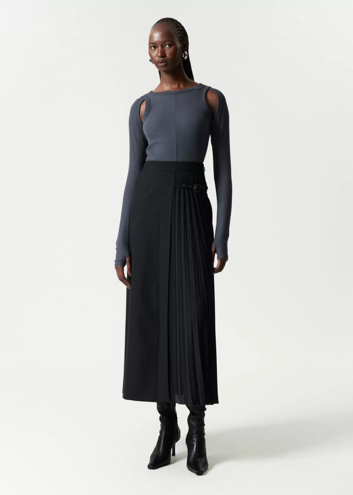 & Other Stories Skirts | Belted Pleated Maxi Skirt Black