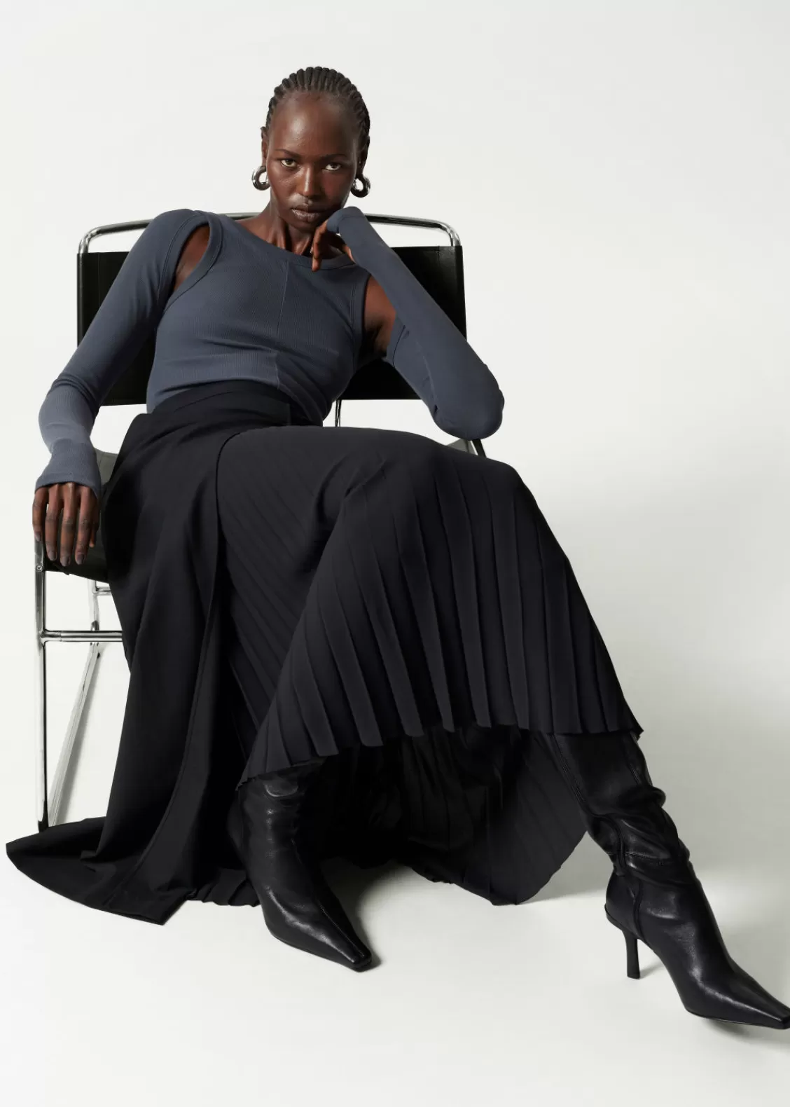 & Other Stories Skirts | Belted Pleated Maxi Skirt Black