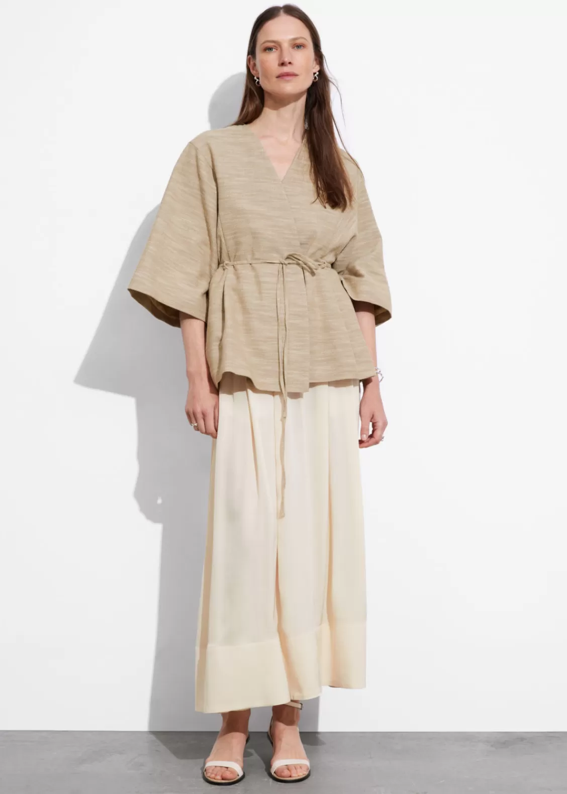 & Other Stories Outerwear | Belted Silk-Blend Jacket Beige