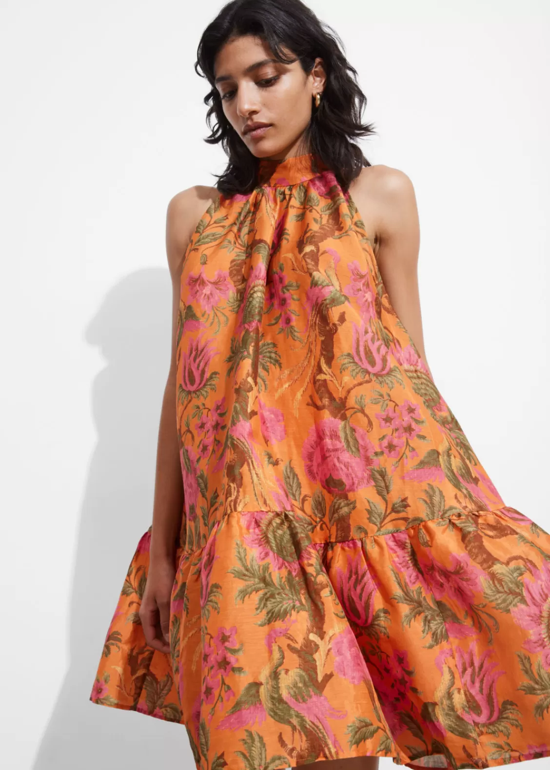 & Other Stories Dresses | Bow-Detailed Mini Dress Orange Print