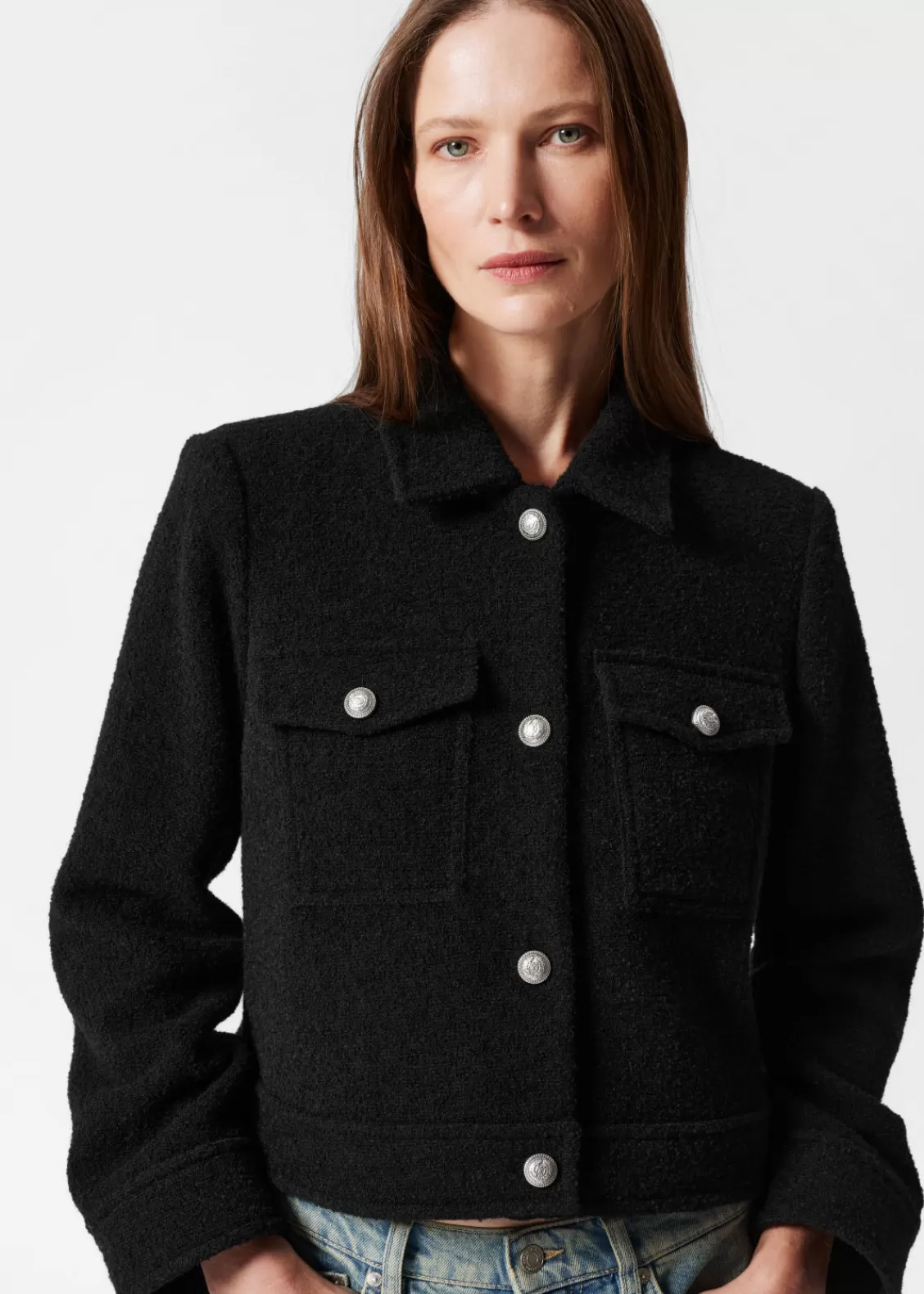 & Other Stories Outerwear | Buttoned Bouclé Jacket Black