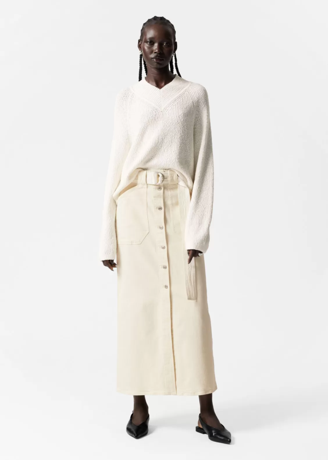 & Other Stories Skirts | Buttoned Denim Midi Skirt Cream