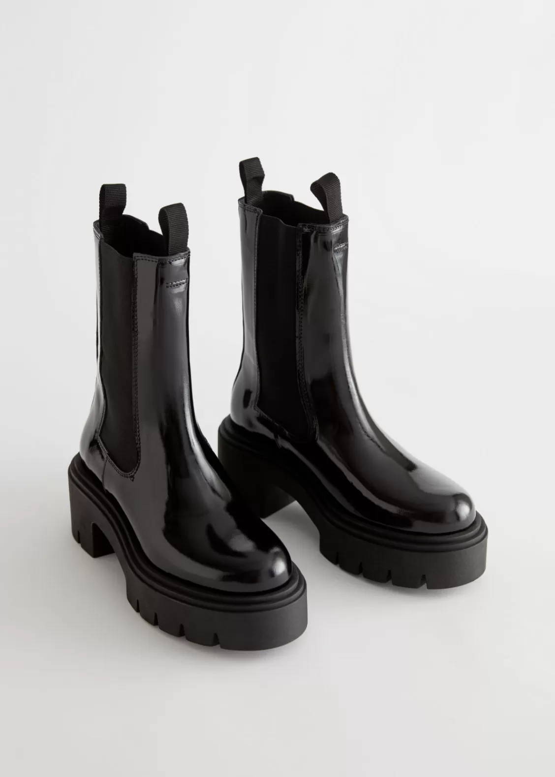 & Other Stories Boots | Chunky Platform Chelsea Leather Boots Black