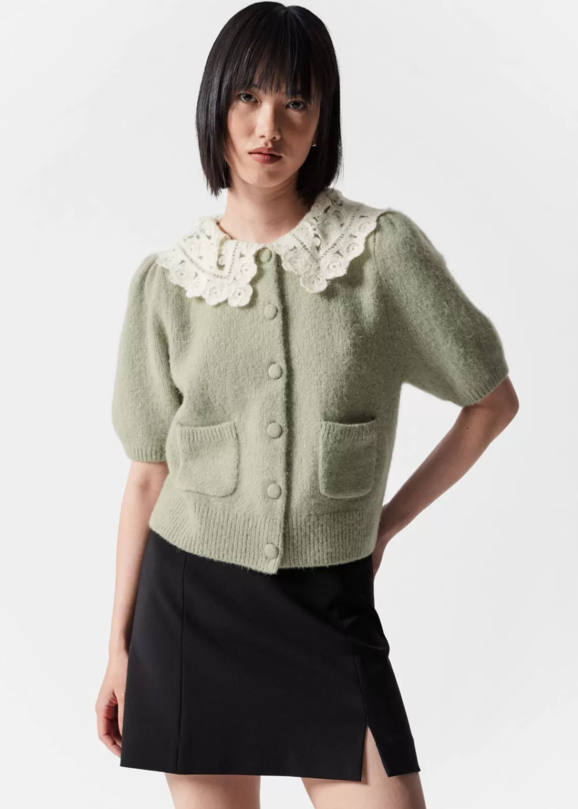 & Other Stories Sweaters & Knits | Crochet-Collar Knit Cardigan Khaki