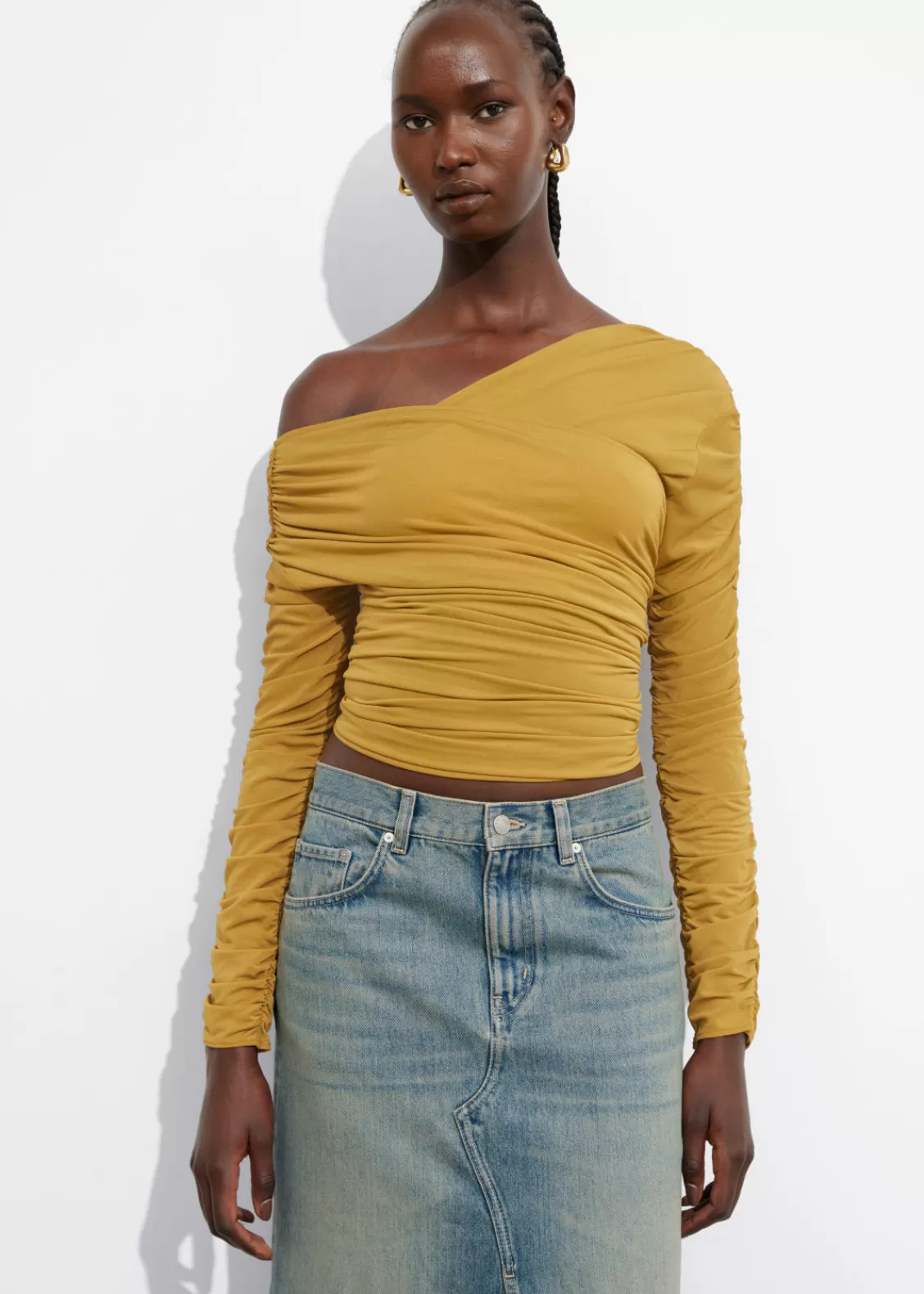 & Other Stories Tops | Draped One-Shoulder Top Yellow