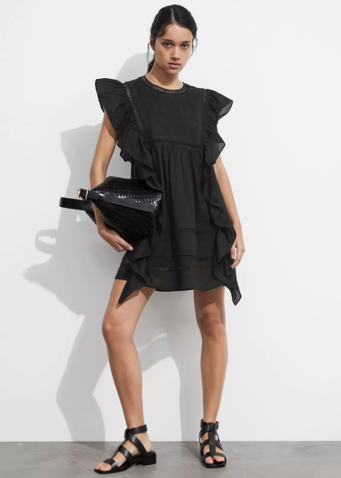 & Other Stories Dresses | Embroidered Ruffle Mini Dress