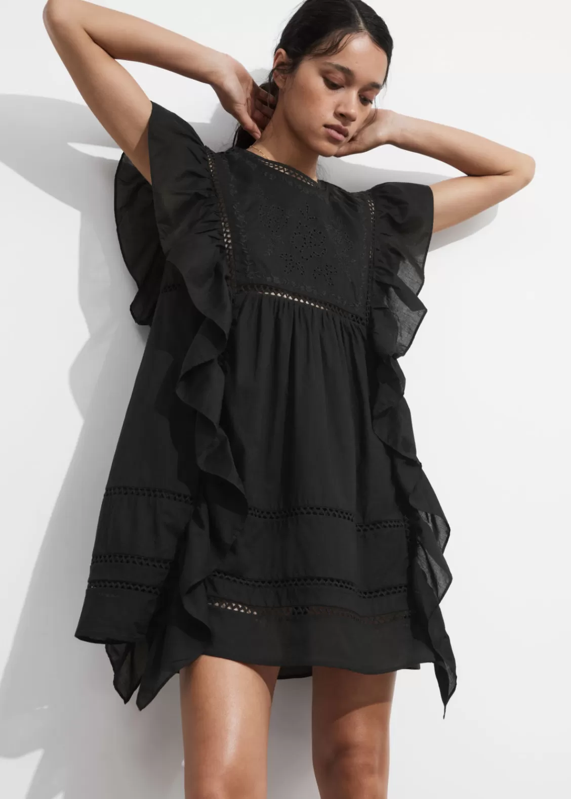 & Other Stories Dresses | Embroidered Ruffle Mini Dress