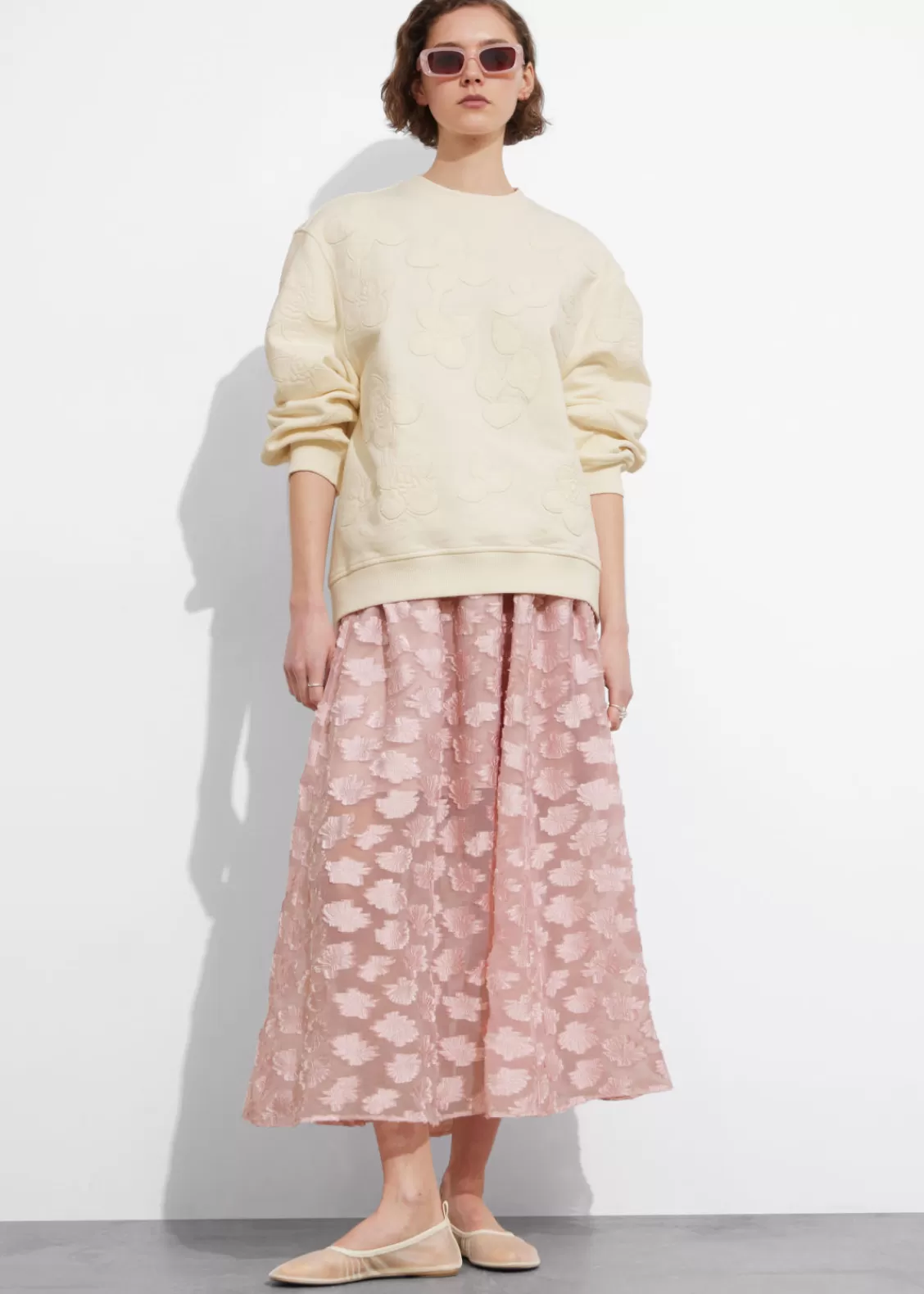 & Other Stories Skirts | Floral-Appliqué Midi Skirt Pink