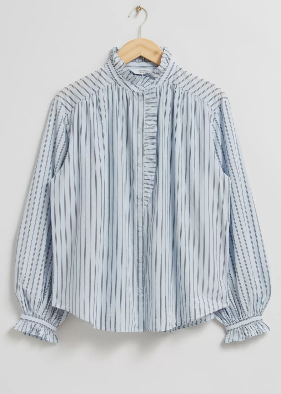 & Other Stories Blouses & Shirts | Frilled Detail Blouse Ivory/Light Blue Pinstriped