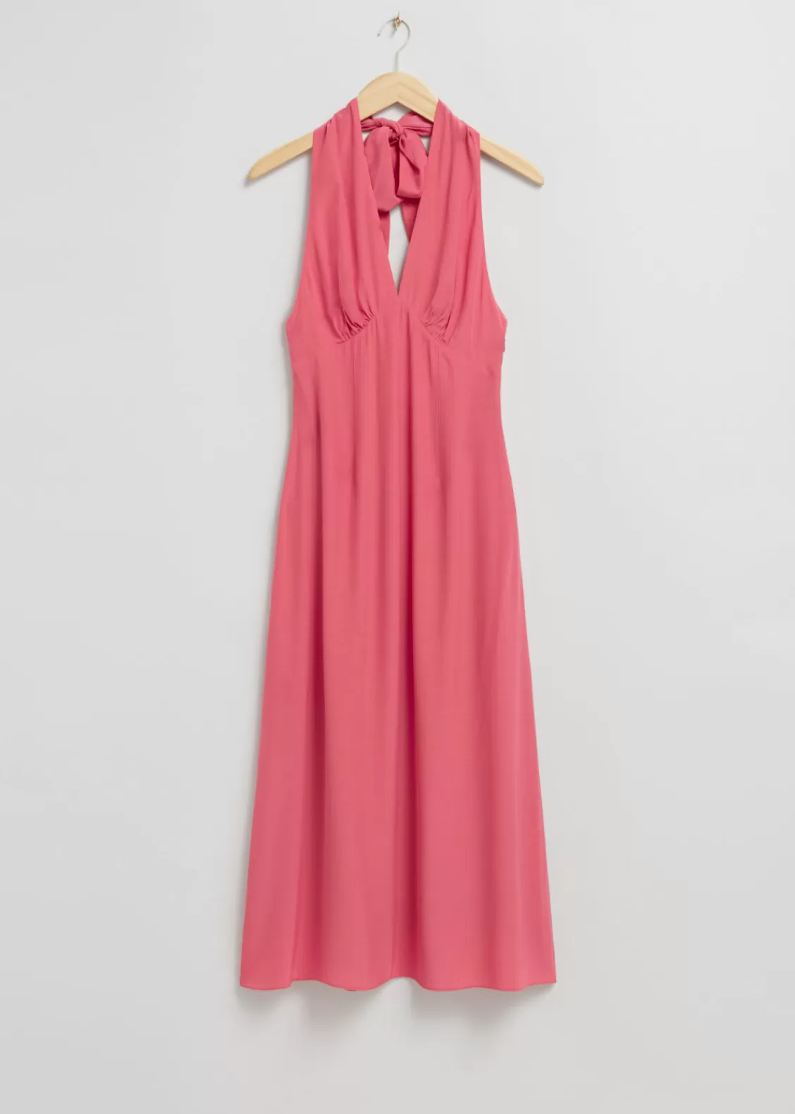 & Other Stories Dresses | Halterneck Bow Detail Flared Dress Pink