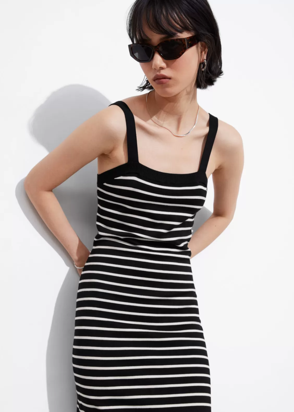 & Other Stories Swimwear | Dresses | Jacquard-Knit Midi Dress Black/White Stripes