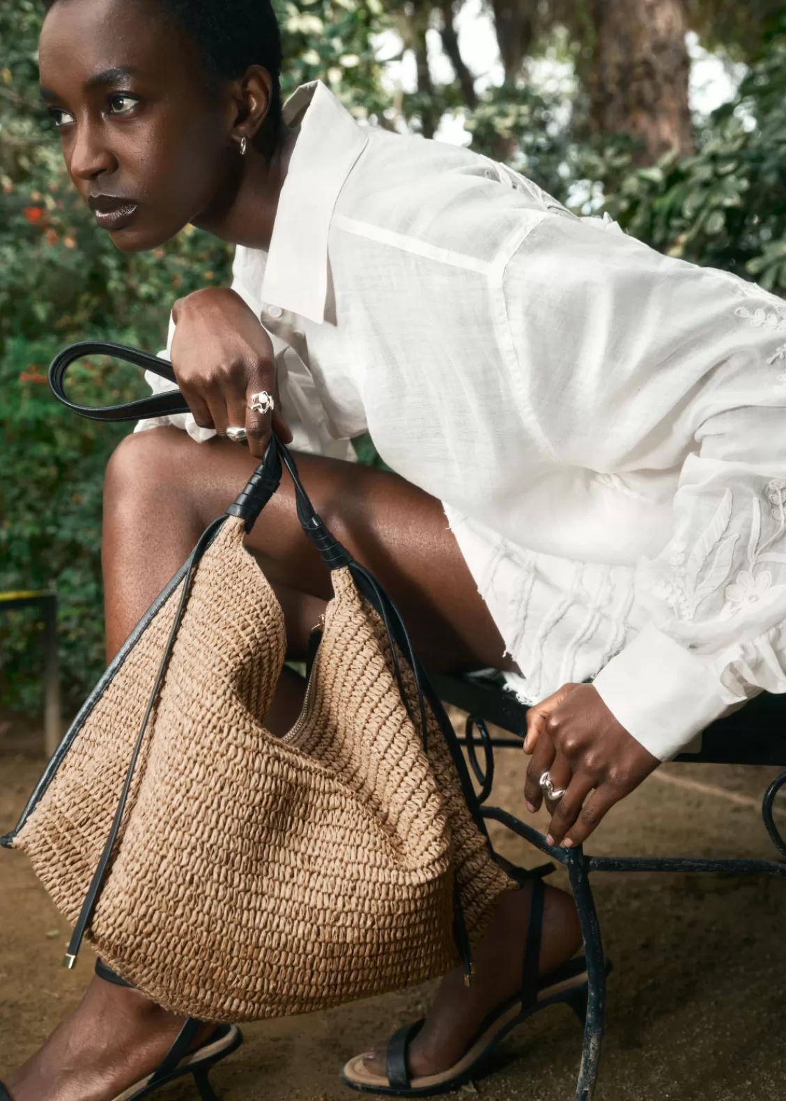 & Other Stories Shoulder Bags | Leather-Detailed Straw Bag Beige