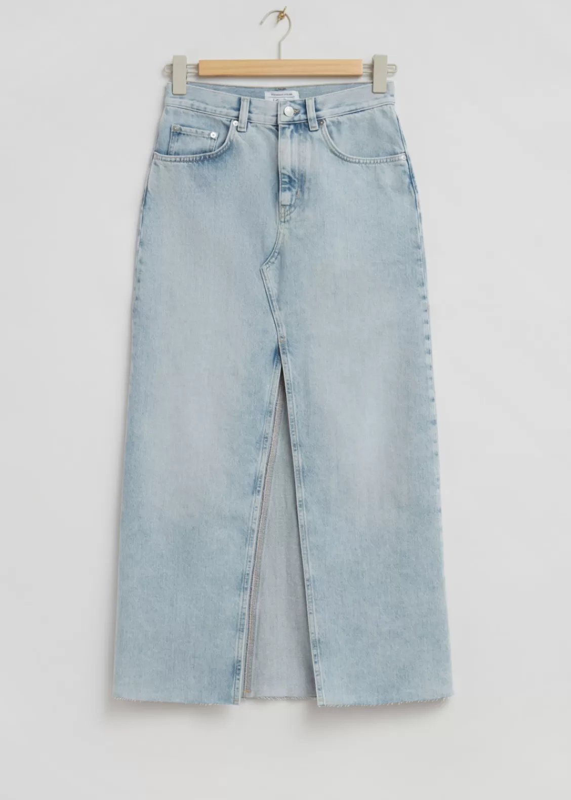 & Other Stories Skirts | Long Frayed Edge Denim Skirt Light Blue