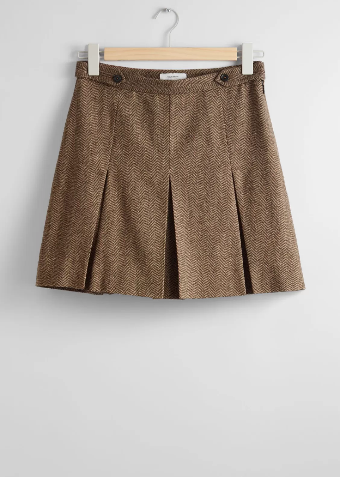 & Other Stories Skirts | Pleated Herringbone Mini Skirt Brown Herringbone