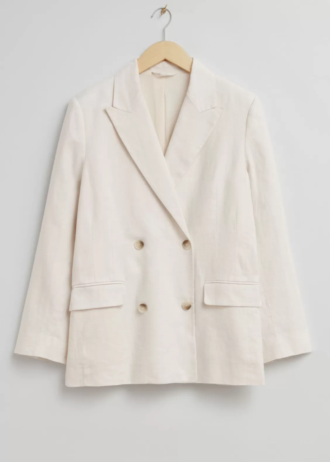 & Other Stories Outerwear | Relaxed Double-Breasted Linen Blazer Cream