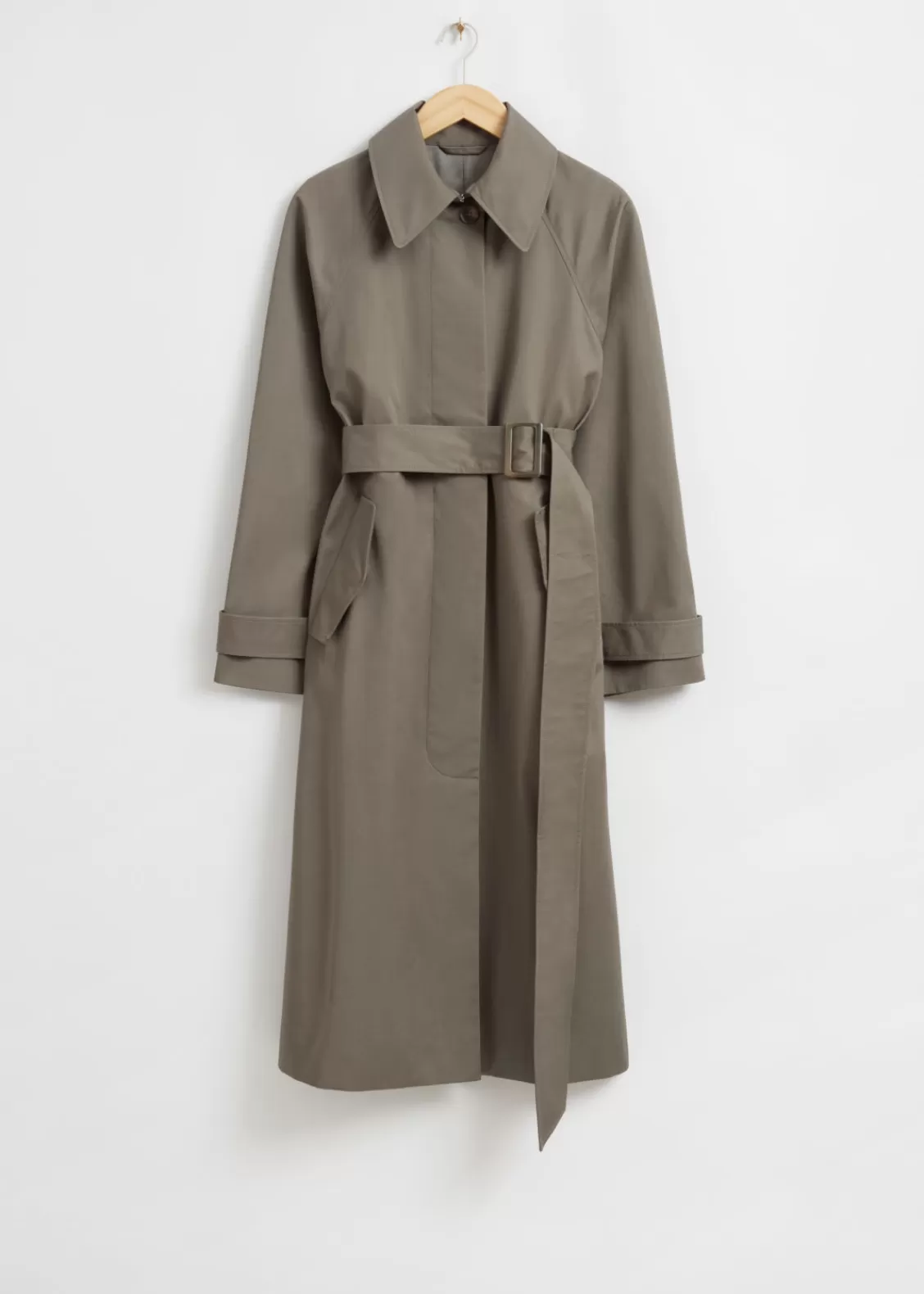 & Other Stories Outerwear | Relaxed Mid-Length Trench Coat Khaki Green