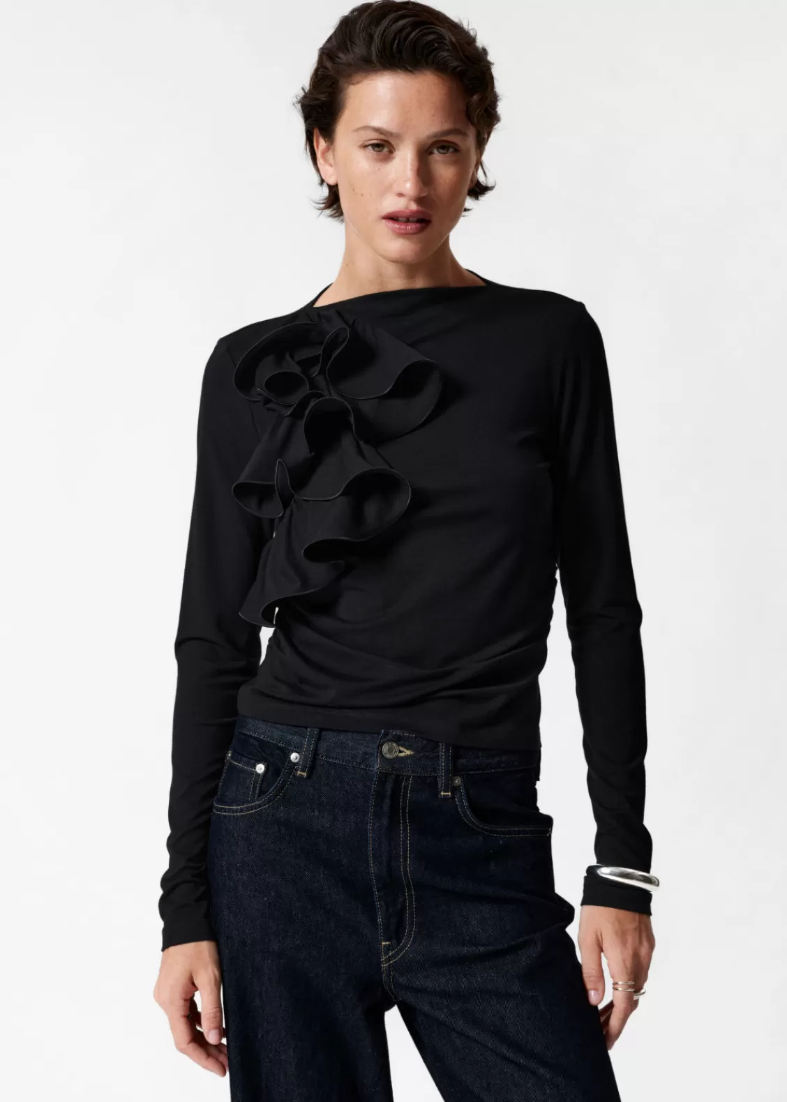 & Other Stories Tops | Ruffled Top Black