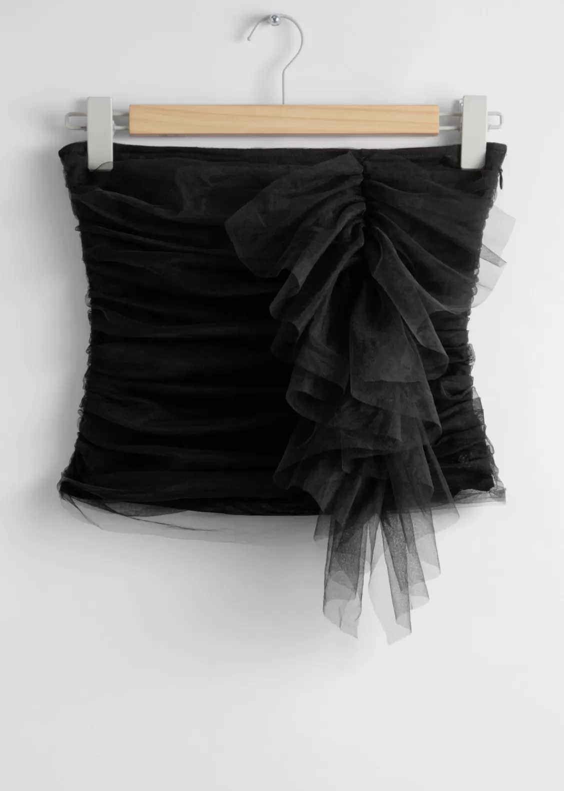 & Other Stories Tops | Ruffled Tulle Corset Top Black