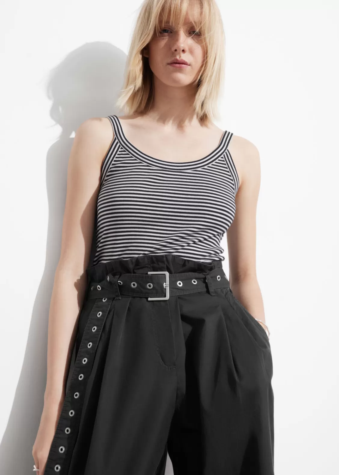 & Other Stories Tops | Scoop-Neck Tank Top Black/White Stripes