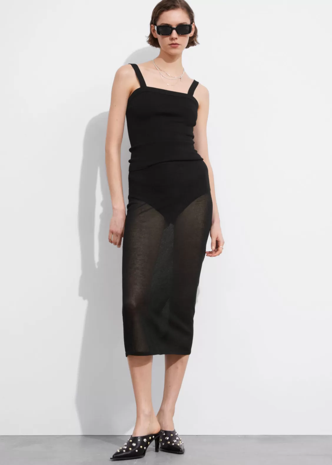 & Other Stories Skirts | Sheer Pencil Midi Skirt Black