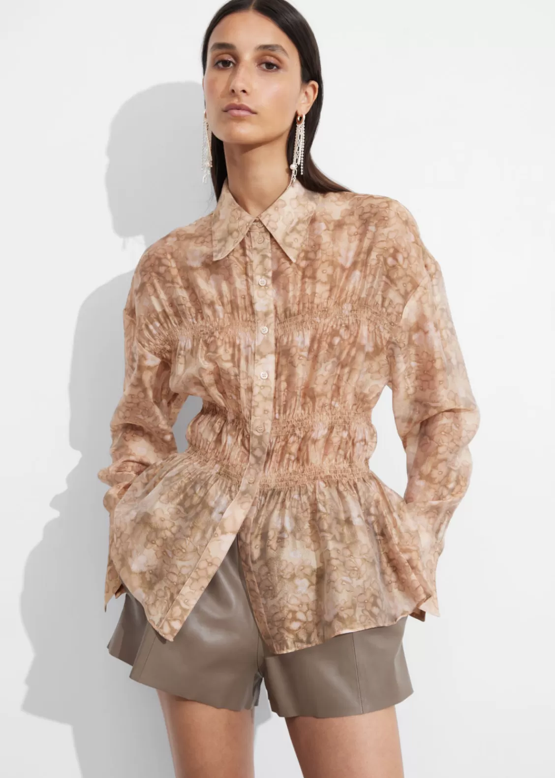 & Other Stories Blouses & Shirts | Sheer Peplum Blouse Terracotta Print