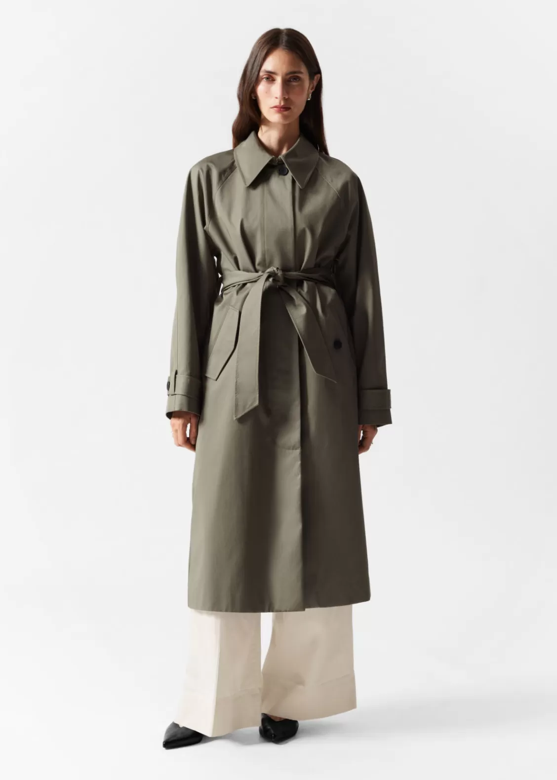 & Other Stories Outerwear | Single-Breasted Trench Coat Khaki