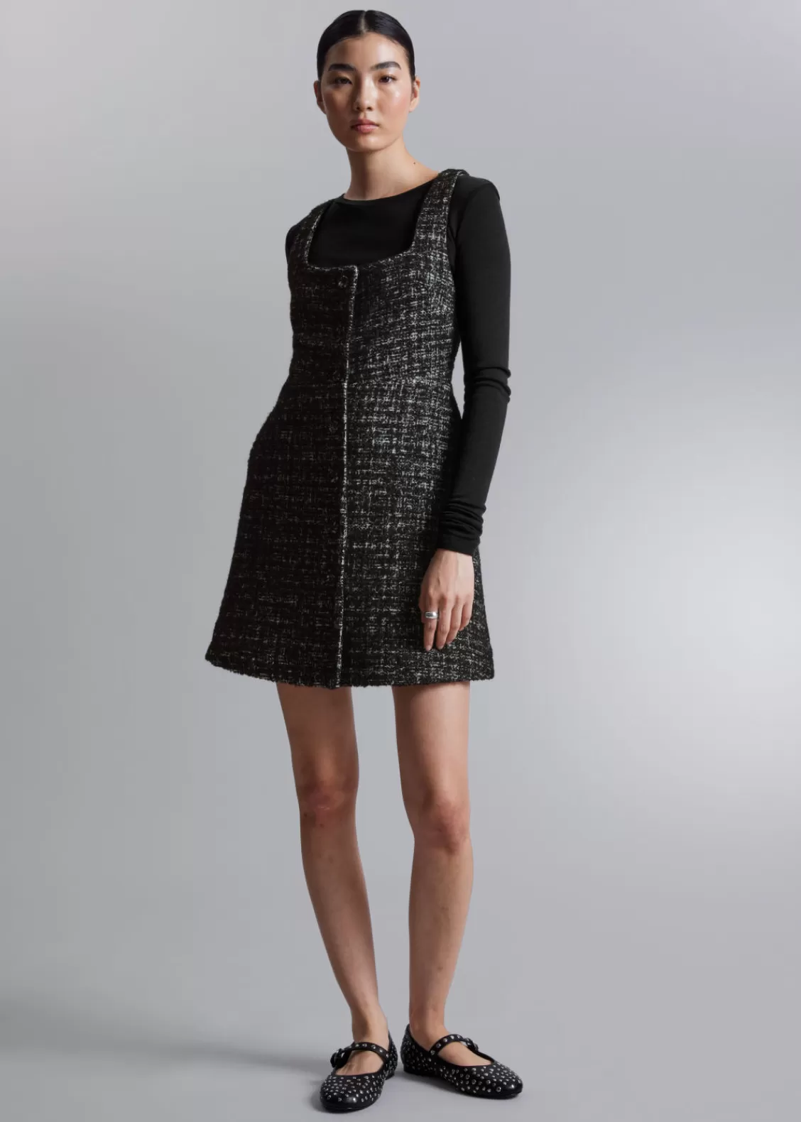 & Other Stories Dresses | Sleeveless Tweed Mini Dress Black Tweed