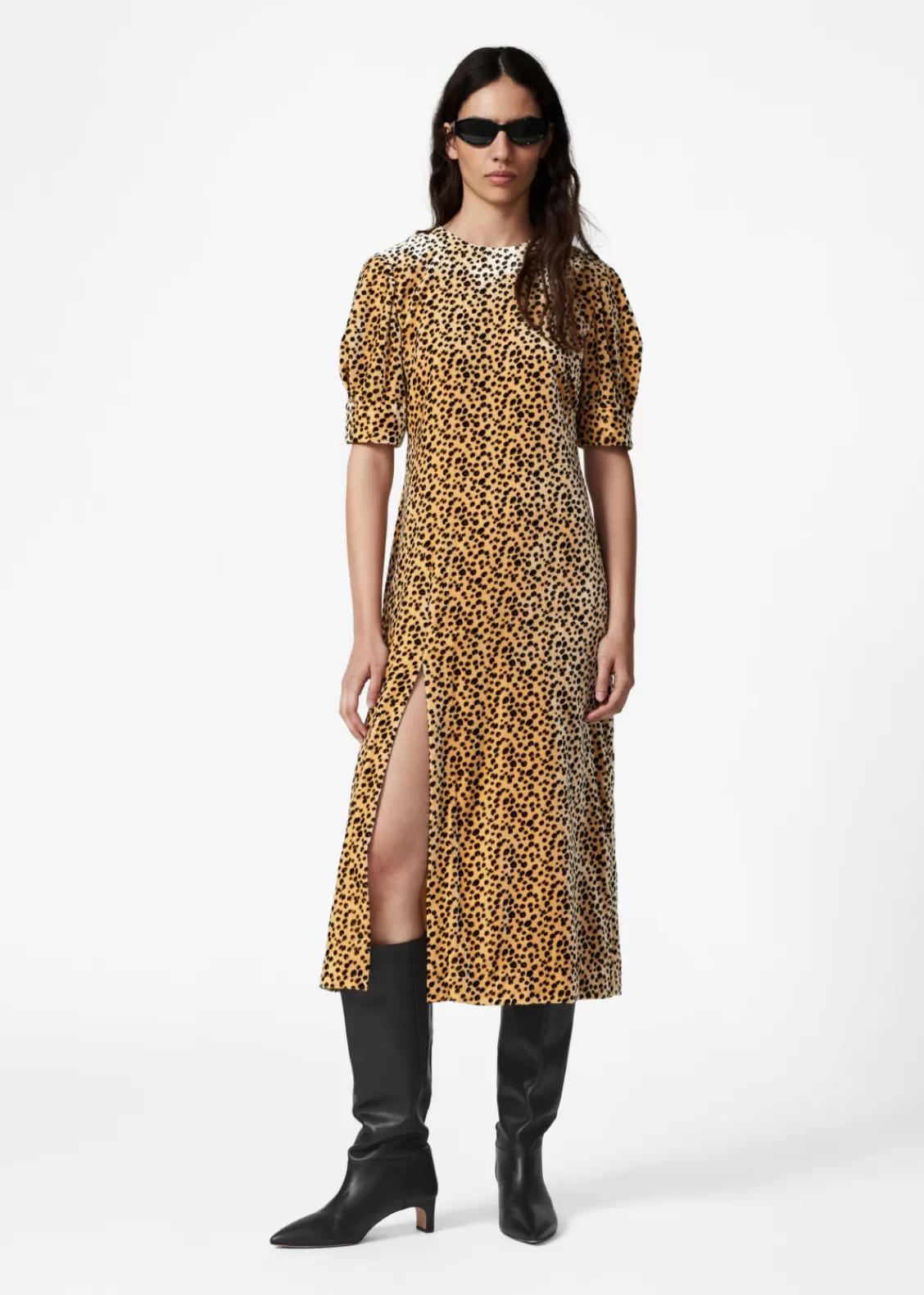 & Other Stories Dresses | Slit-Detailed Velvet Midi Dress Animal Print