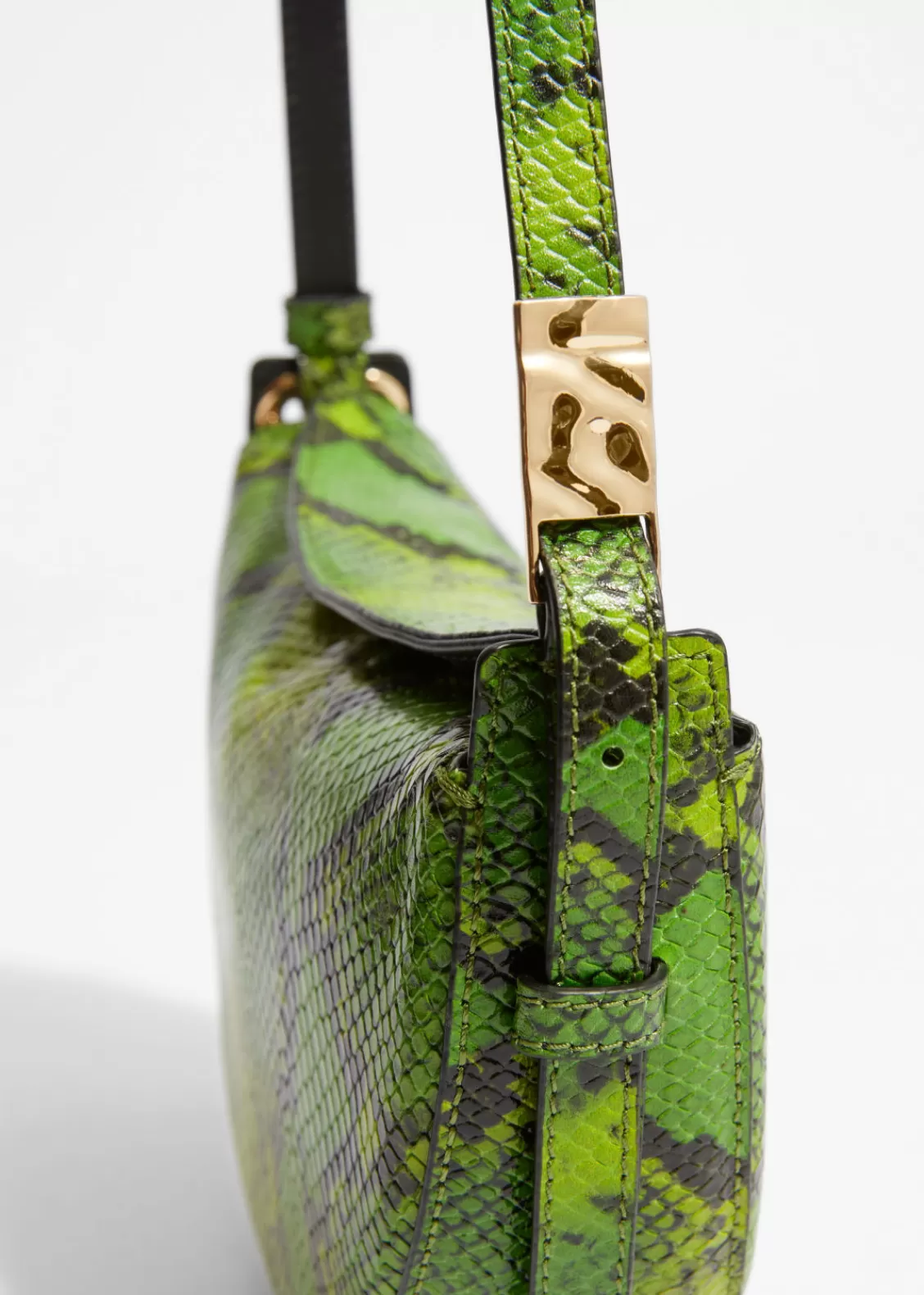 & Other Stories Shoulder Bags | Snake-Embossed Leather Shoulder Bag Green