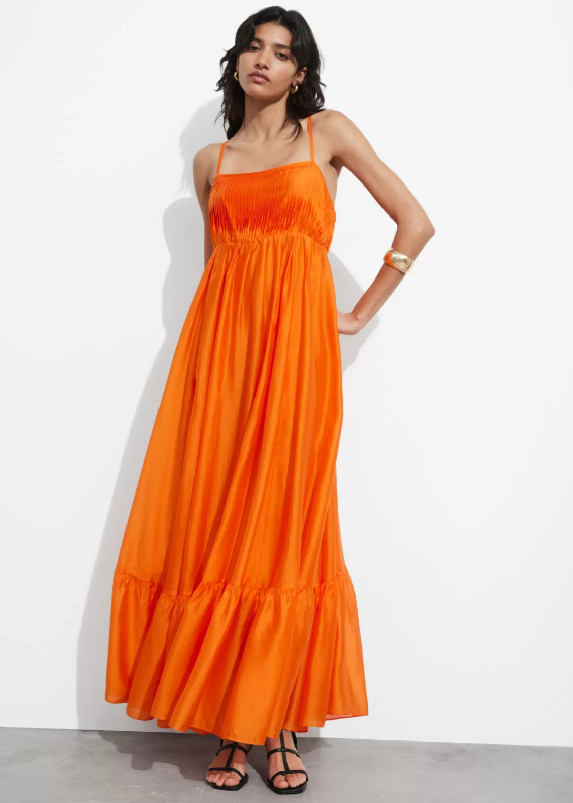 & Other Stories Dresses | Strappy Tiered Midi Dress Orange