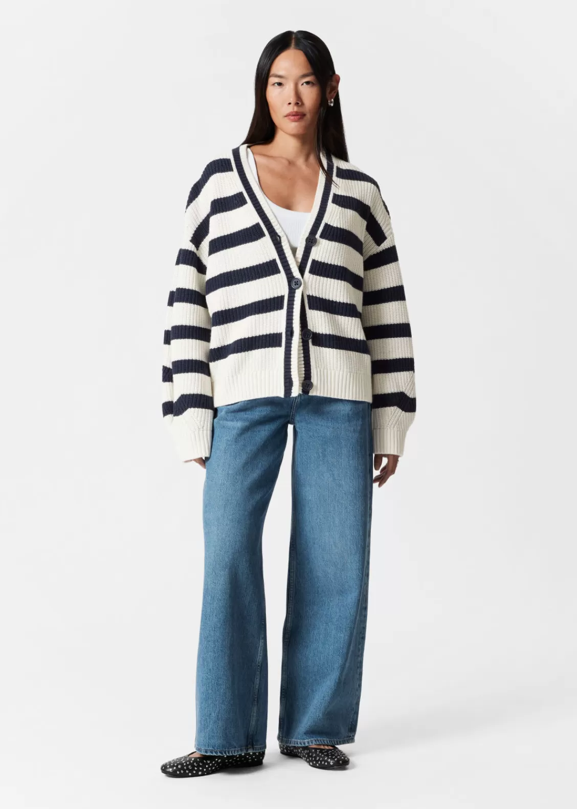 & Other Stories Sweaters & Knits | Striped Knit Cardigan Navy/White