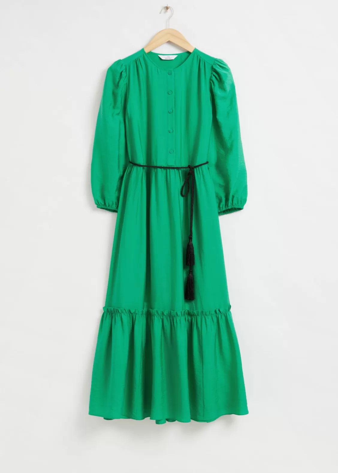 & Other Stories Dresses | Tassel Belt Tunic Dress Bright Green