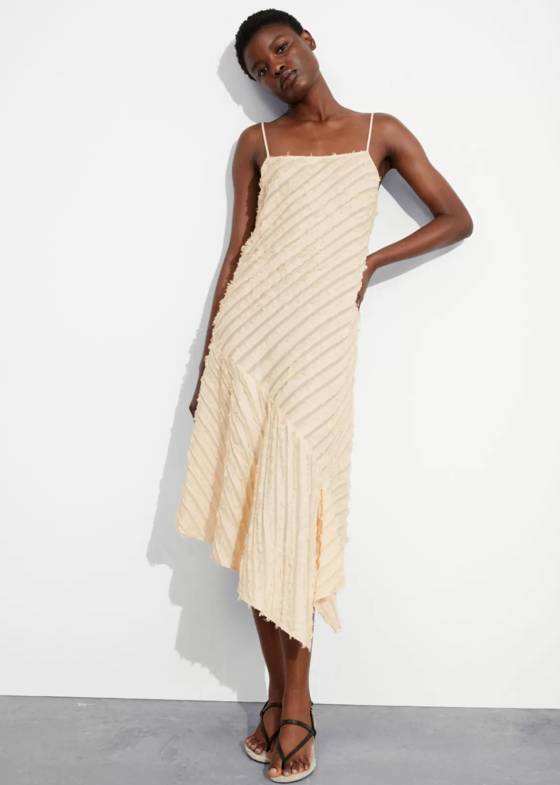 & Other Stories Dresses | Textured Strappy Midi Dress Cream