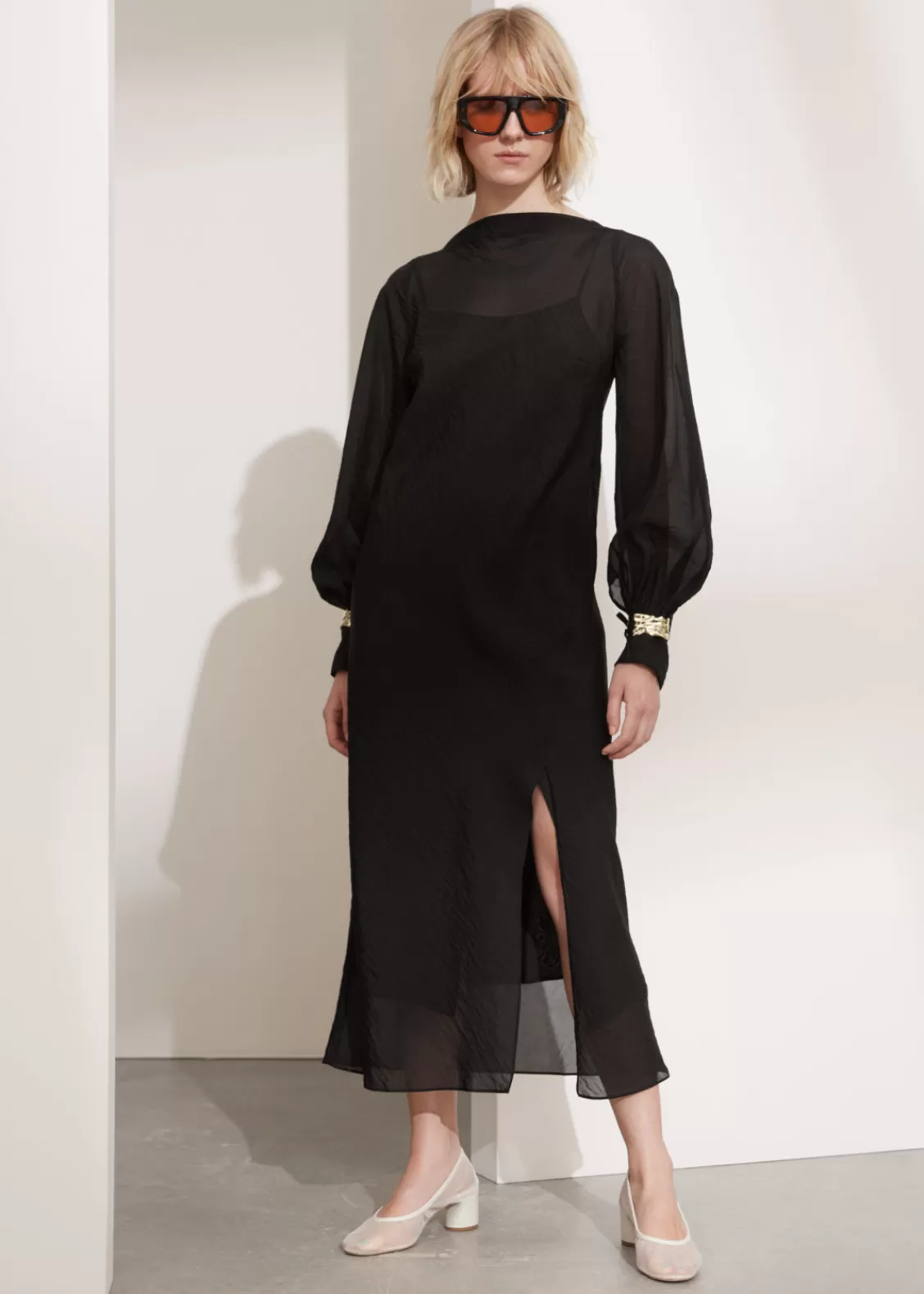 & Other Stories Dresses | Tie-Cuff Midi Dress Black