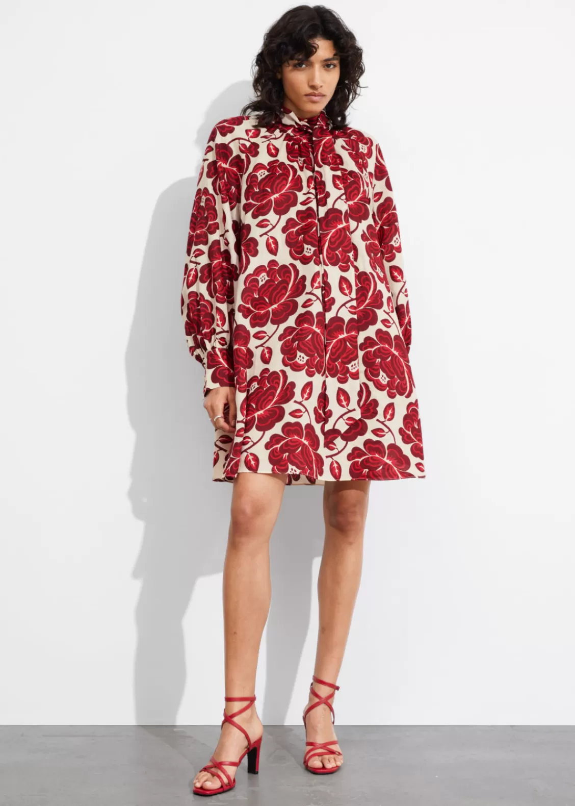 & Other Stories Dresses | Tie-Neck Mini Dress Red Florals