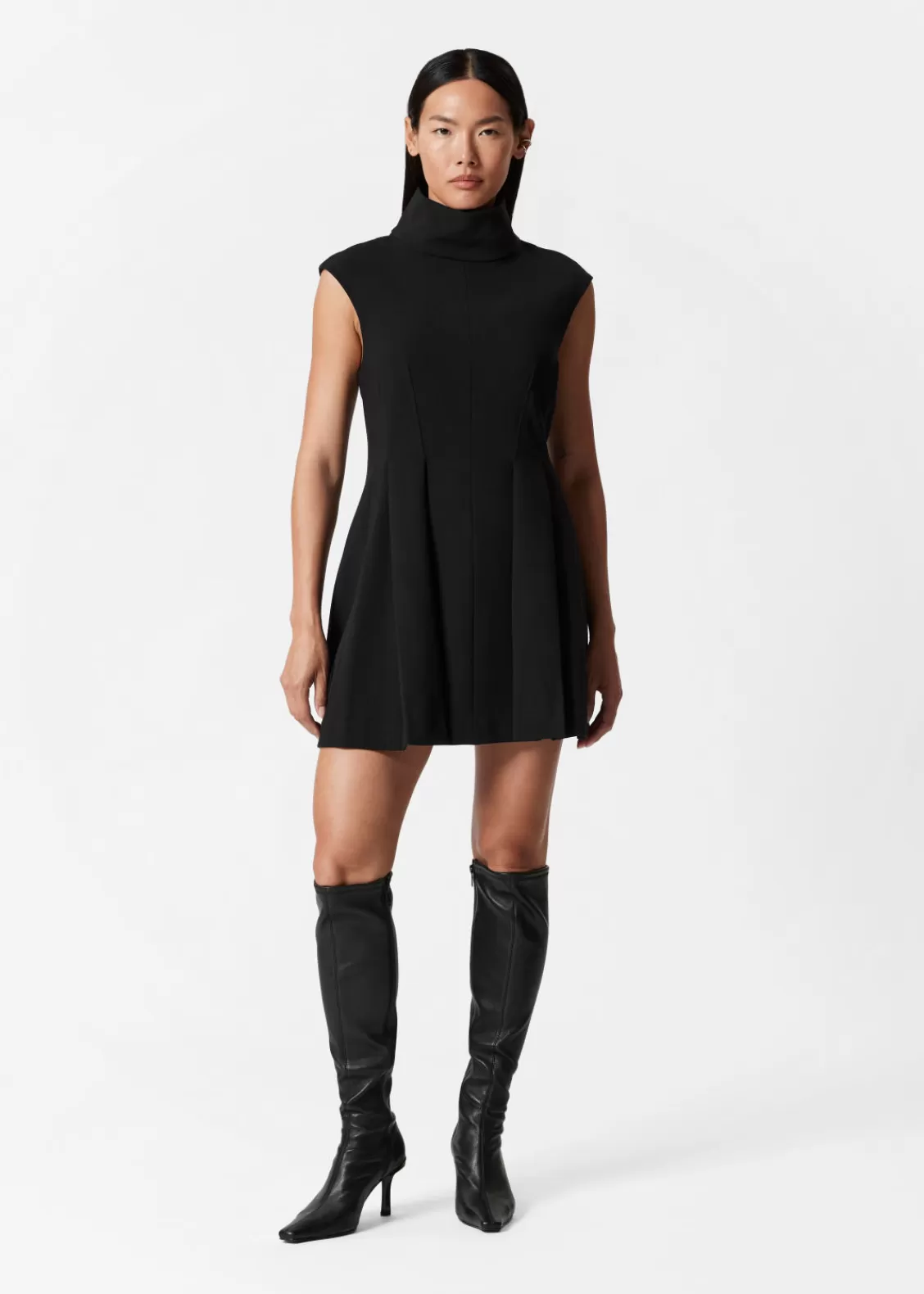 & Other Stories Dresses | Turtleneck Pleated Mini Dress Black