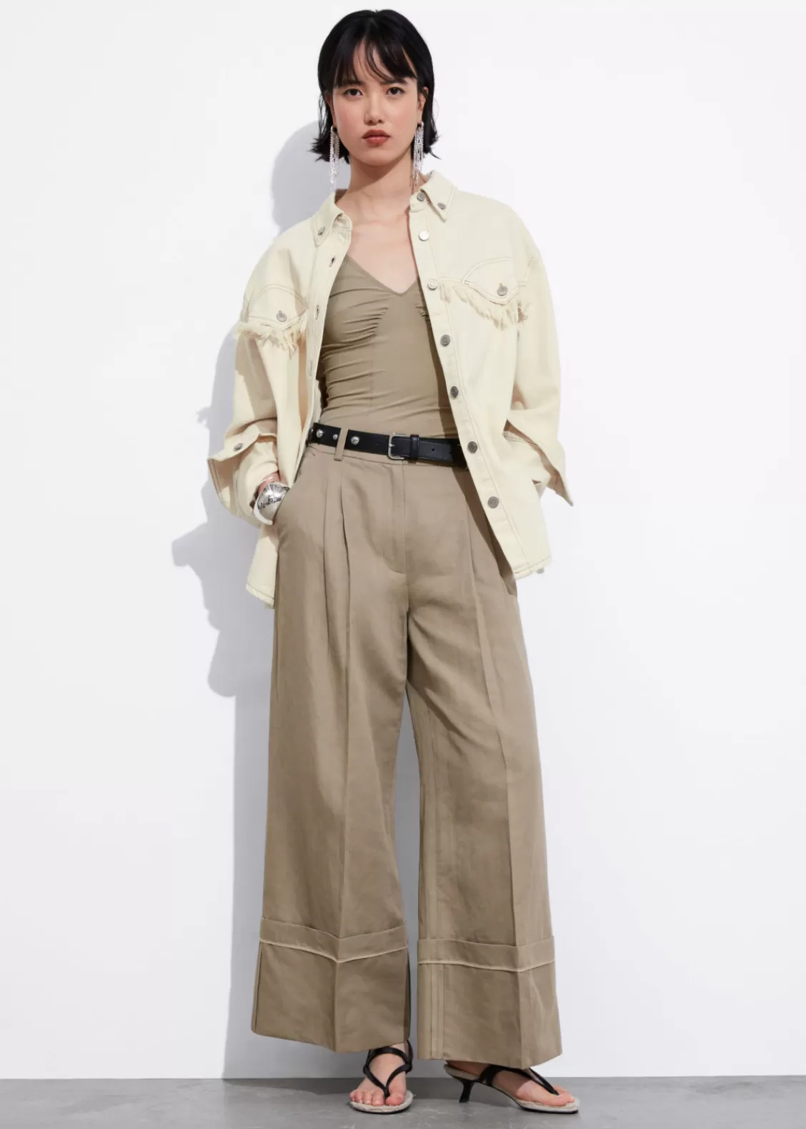 & Other Stories Pants | Wide Fold-Up Cuff Trousers Mole