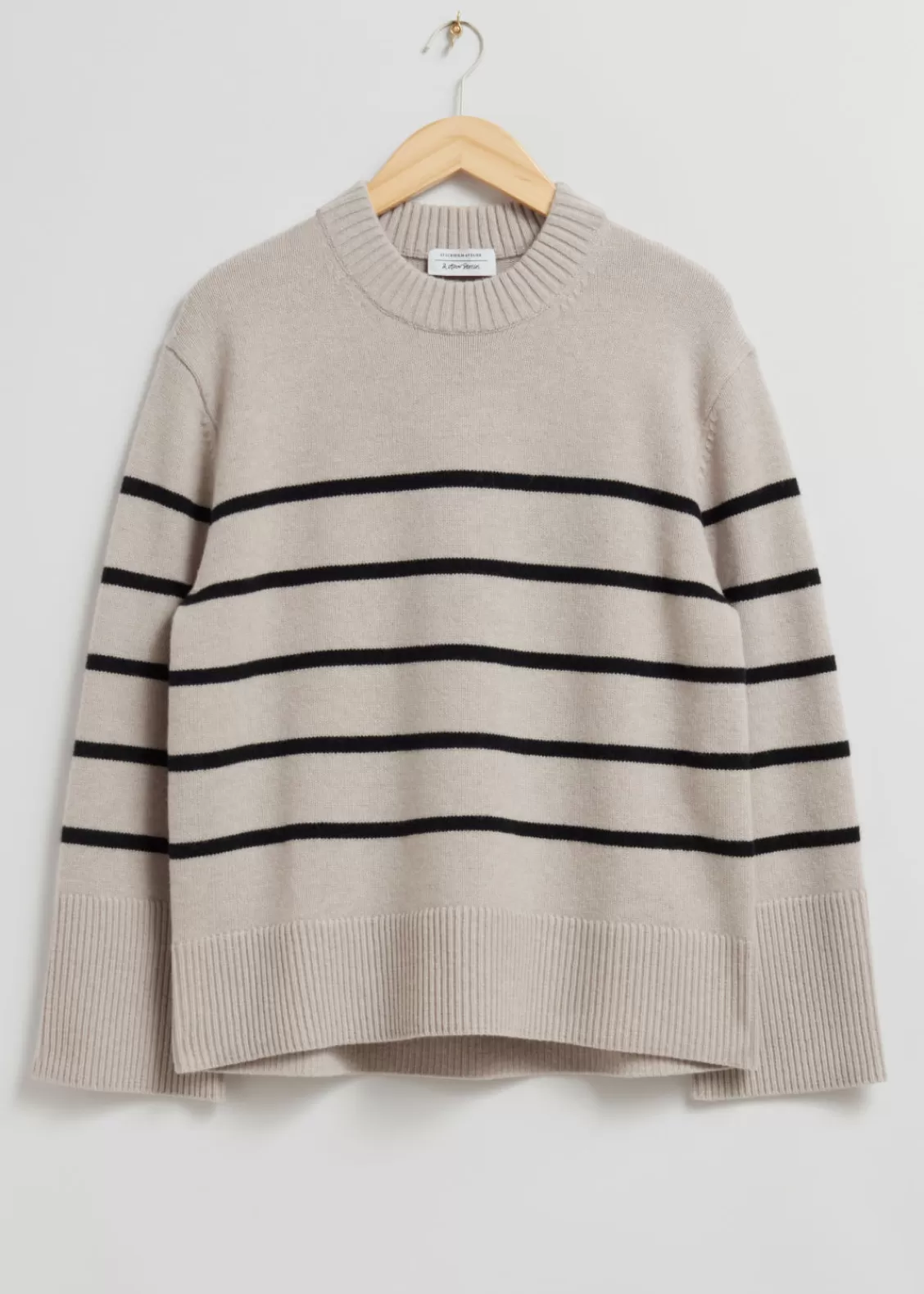 & Other Stories Sweaters & Knits | Wool Knit Sweater Beige/Navy Melange Stripe